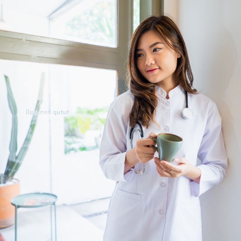 LINCURT - Baju Perawat Putih Set Klinik Rumah Sakit Wanita Lengan Panjang