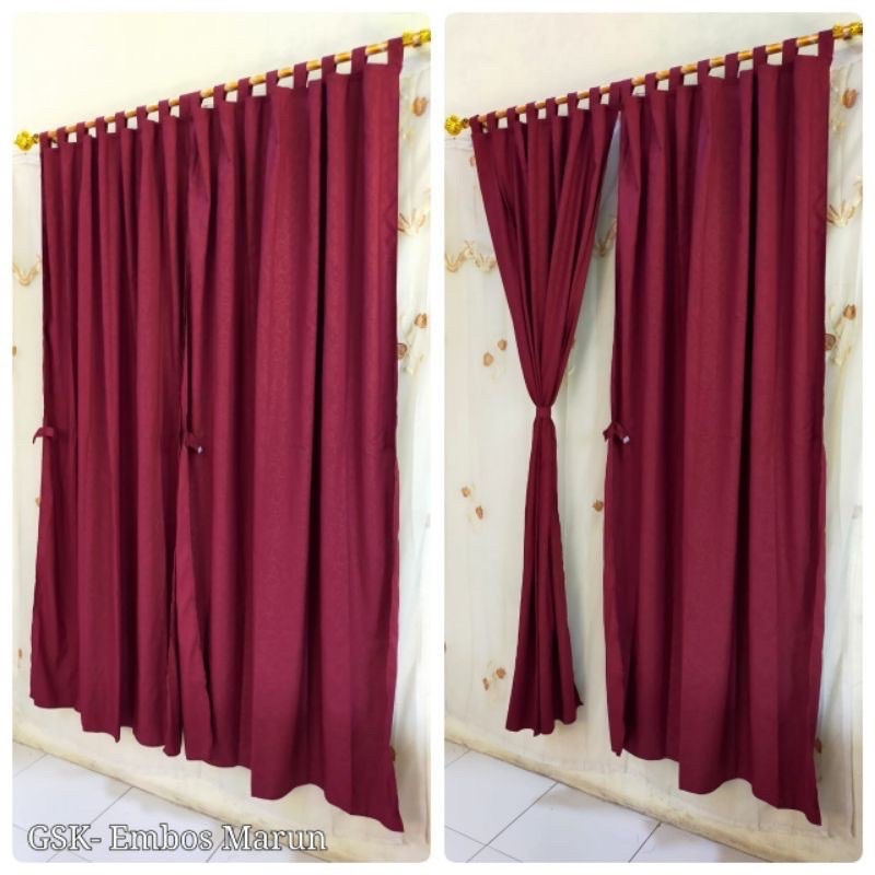 HokiChan [ PINTU DAN JENDELA ] GORDEN TALI + PONI MOTIF EMBOS / EMBOSS / POLOS MERAH MAROON