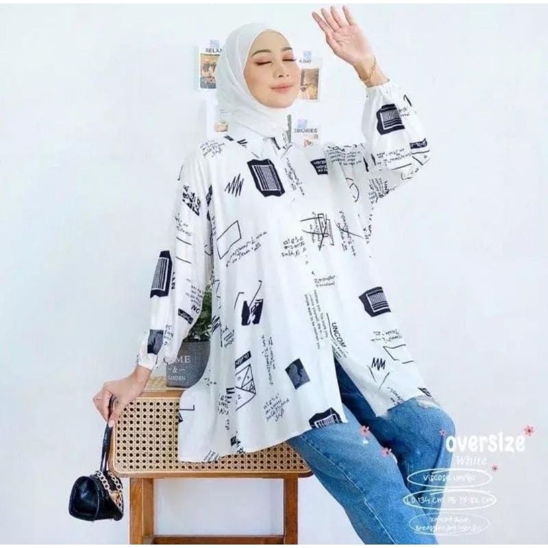Kemeja Rayon Wanita Oversize Motif Vintage Abstrak Rayon Viscose