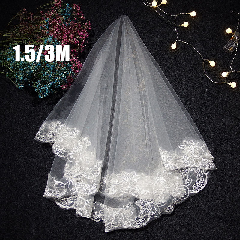 Bridal Long Veil / 3M Long Single Slayer Lace Veil / Wedding Bridal Veil