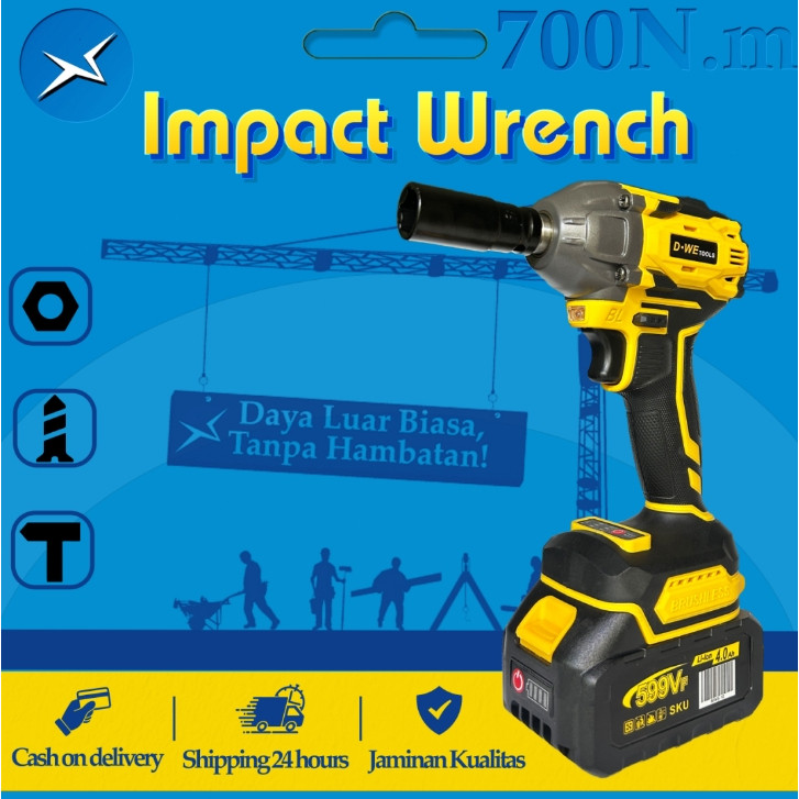 【 Teknologi Jerman】700nm Mesin Impact Impact Wrench Impact Pembuka Baut Impact Baterai Cordless Impa
