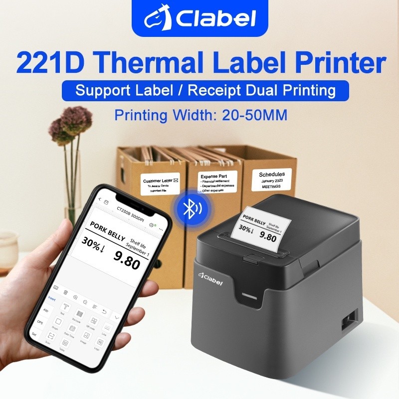 

CLABEL 221D Printer Barcode Nirkabel Bluetooth Thermal Label Printer Label/Struk Penggunaan Ganda