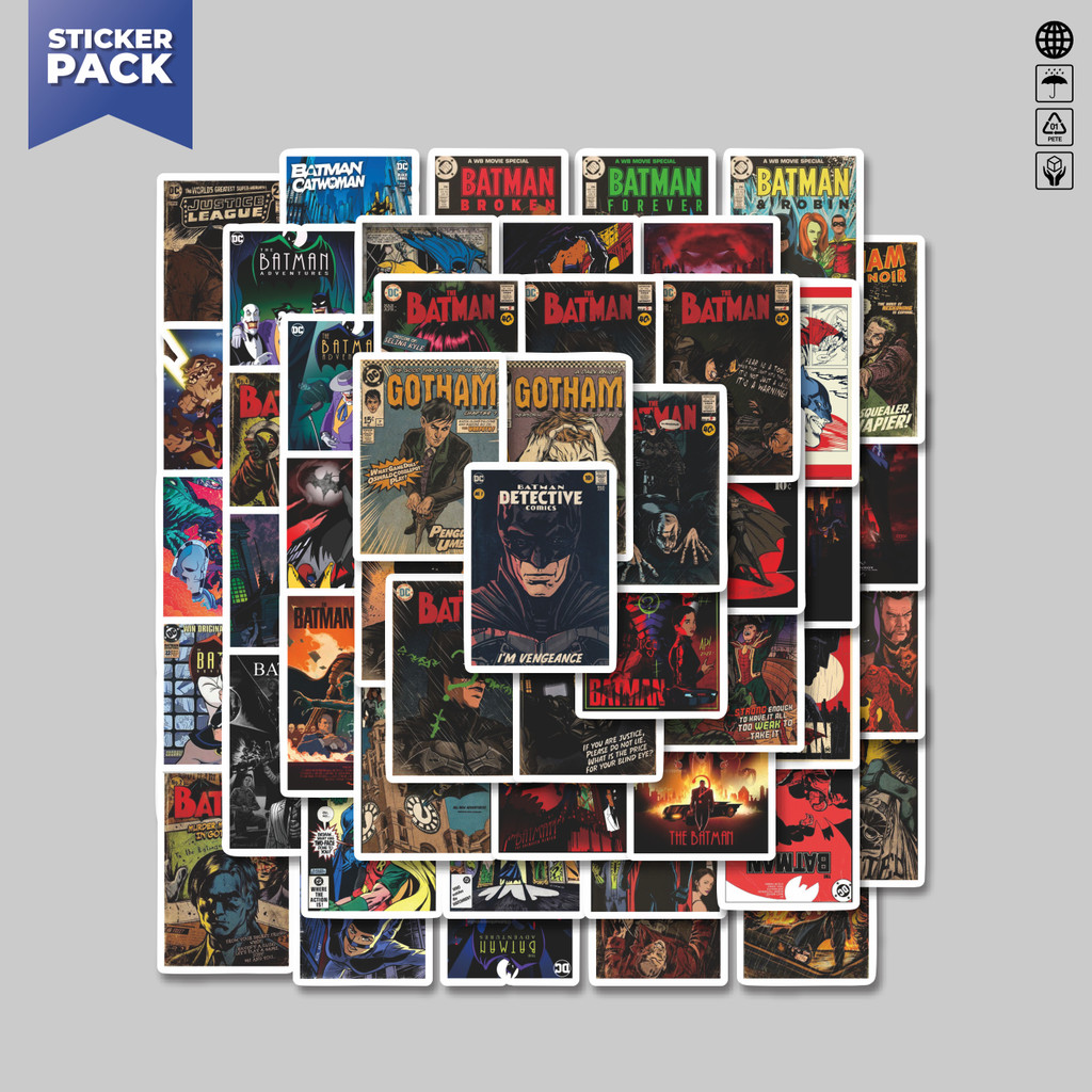 

[100PCS]Stiker Pack Stiker Cover Comic Batman Vintage Aesthetic Vinyl Anti Air Dekorasi Sticker Laptop Buku Journal Koper Helm Casing HP Gitar Helm Skateboard