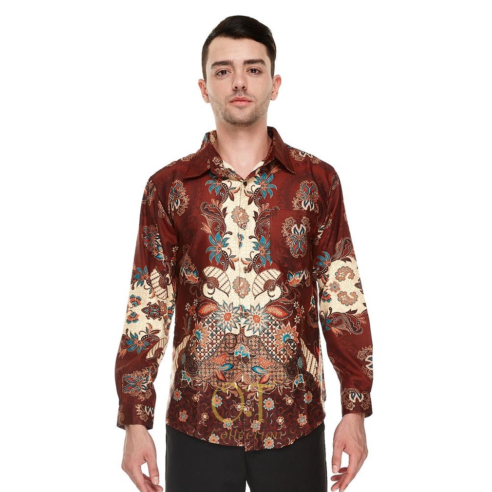 [batik pandawa OT]Kemeja batik pria velvet varian warna - Cokelat