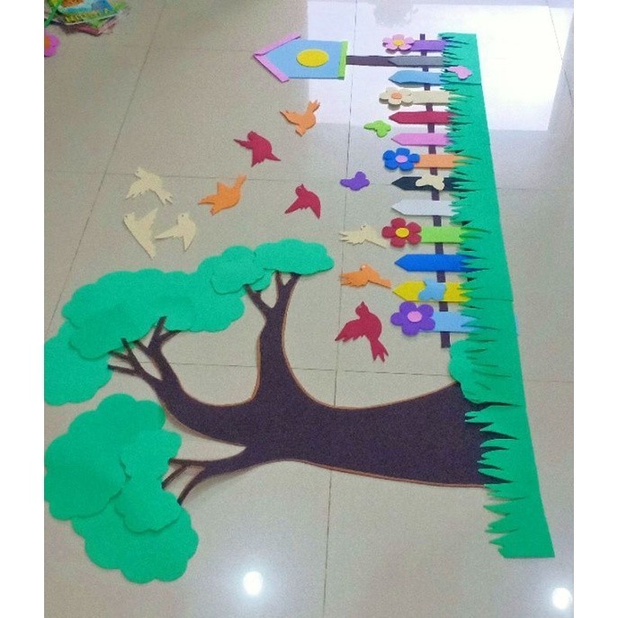 ready new 1 Set (150cm x 120 cm) Hiasan Dinding Spon Eva Pohon Pagar Rumput Bunga Kupu Pojok Baca Se