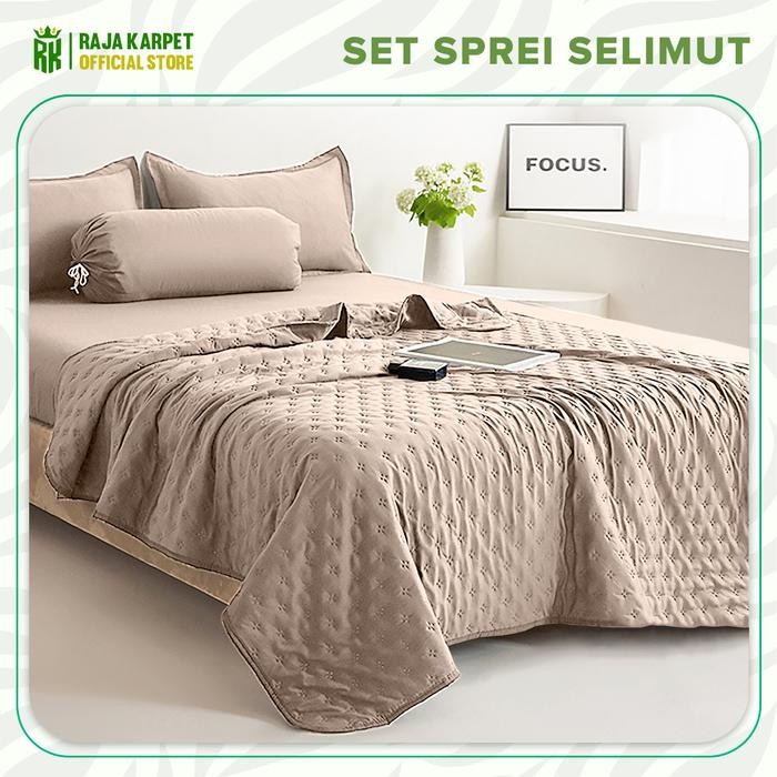 NG RAJA Set Bedcover Sprei Sarung Bantal Guling Korea Style Set Seprei & Selimut Warna Abu Hijau Ung