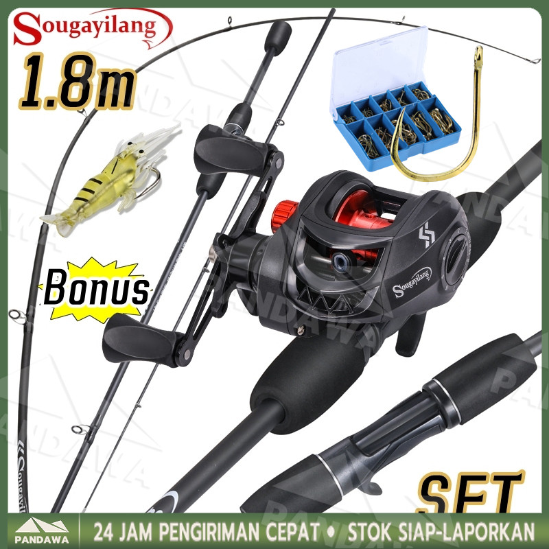 Sougayilang 【COD】Joran Pancing Full Set 1.8M 5-10LB 7.2:1 Joran BC Set UL Carbon  Pancingan Set Leng