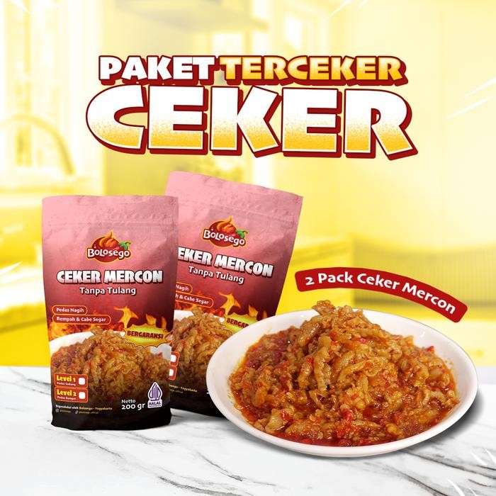 

Paket Terceker-ceker (2 pack ceker mercon) Tanpa Tulang Bolosego - Pedas Sedang, Pedas Sedang