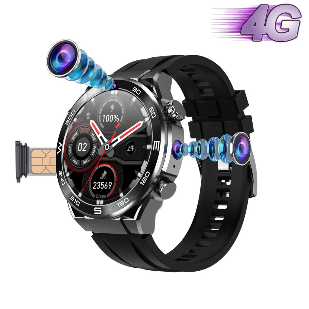 New Round 4G Smartwatch AMOLED Screen NFC Video Call Dual Camera Download Apps WIFI Sim Card Watches
