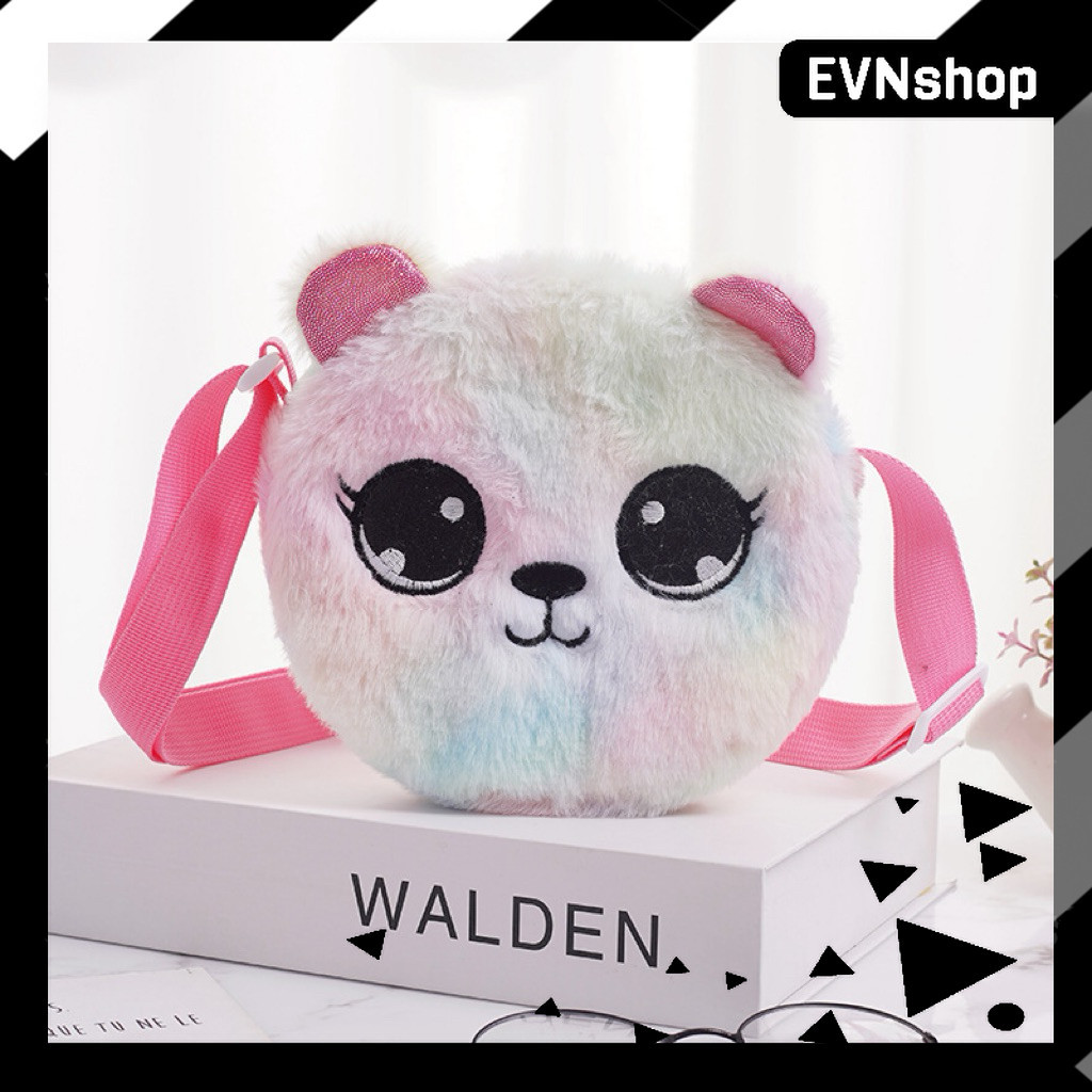TAS SELEMPANG KUCING BULU MULTICOLOR Import Anak Perempuan Lucu Bentuk Kucing Warna Pastel – Tas Bon