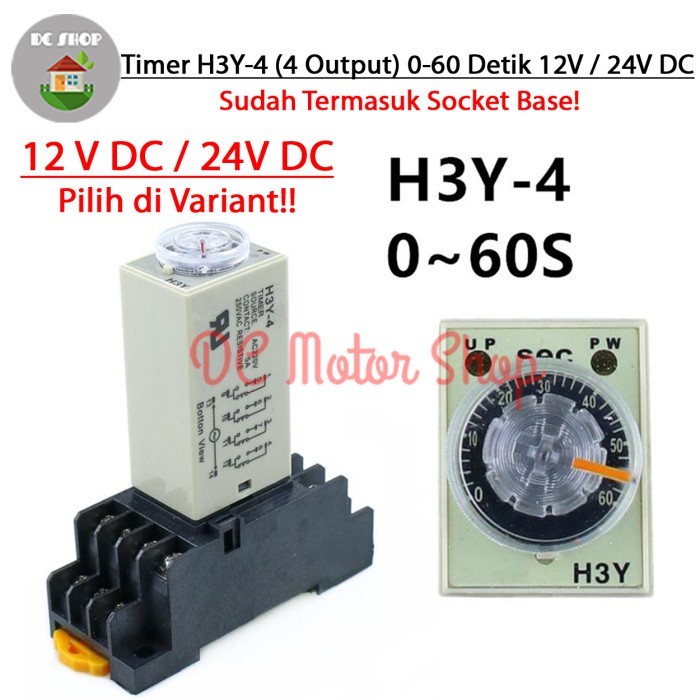 Timer H3Y-2 H3Y-4 H3Y 2 H3Y 4 12V / 24V DC 60s 1min Delay Relay DPDT + Socket Base