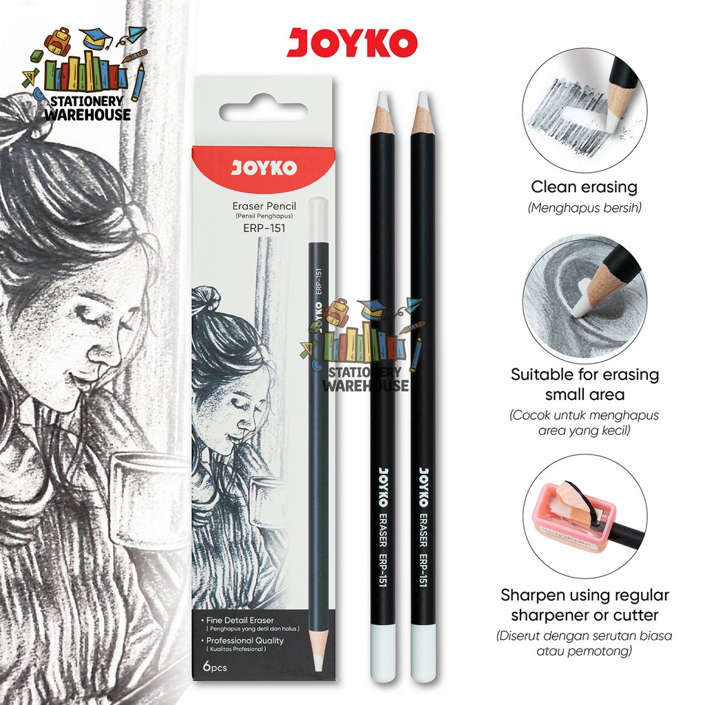 

Eraser Pencil JOYKO Pensil Penghapus ERP-151 1 Set Isi 6 Pcs