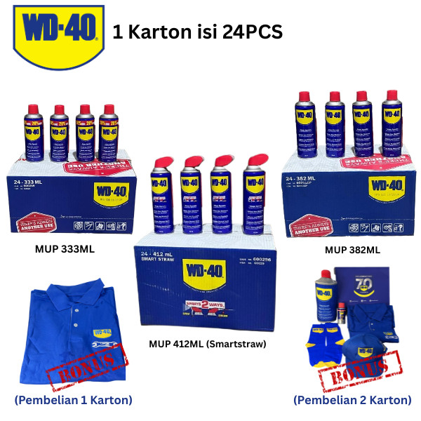WD-40 Multi-Use Product / WD Pelumas Anti Karat MUP 333ml, MUP 382ml, Smartsraw 412ml Karton isi 24P