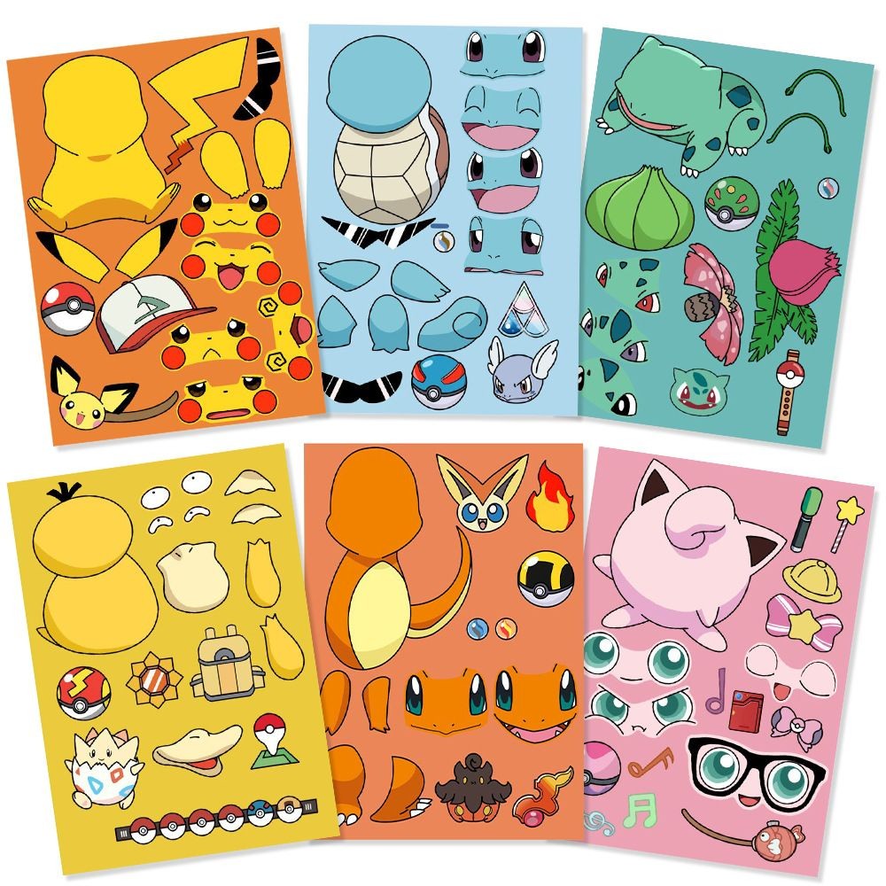 

24Sheets Pokemon Sticker Children DIY Puzzle Sticker Face Funny Anime Pikachu Assemble Stickers Kids Toys Boys Girls Gifts