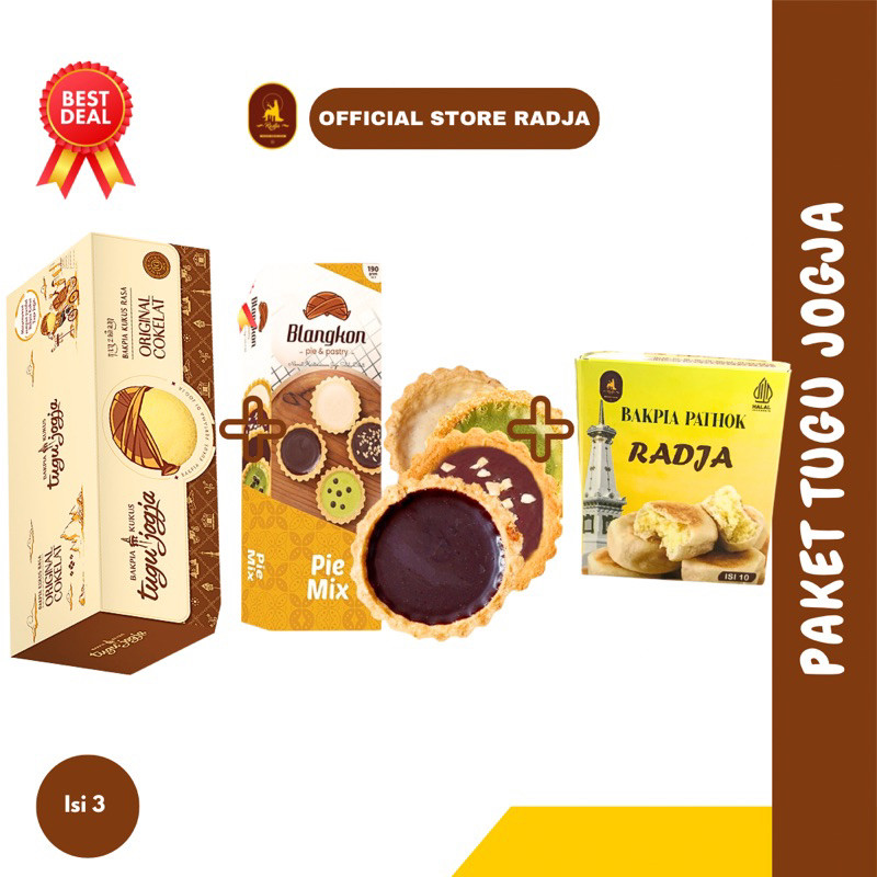 

Paket Tugu Jogja ( Bakpia Kukus Tugu Jogja Original Cokelat + Pie Blangkon Mix+ Bakpia Pathok Radja Basah +Paper Bag Eklusif) - Oleh Oleh Jogja