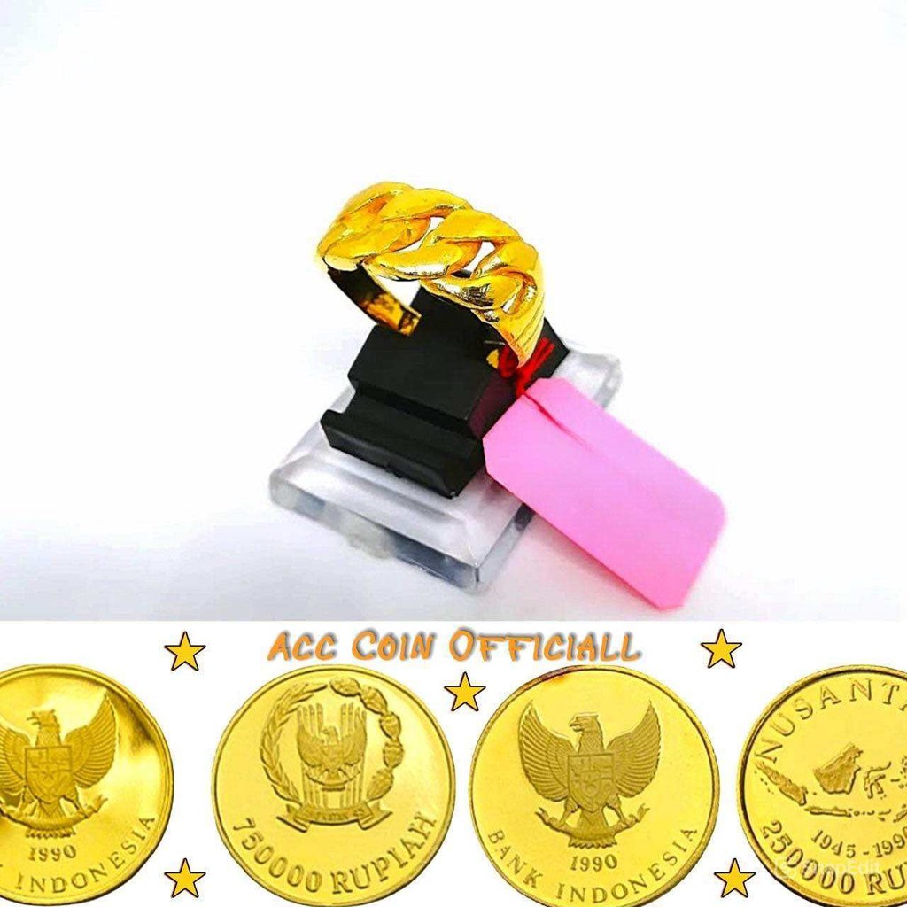 KOIN ASLI Cincin Wanita Motif Rantai Mewah Cantik Elegan Asli Dari Bahan Coin Logam Lapis Emas 24k A