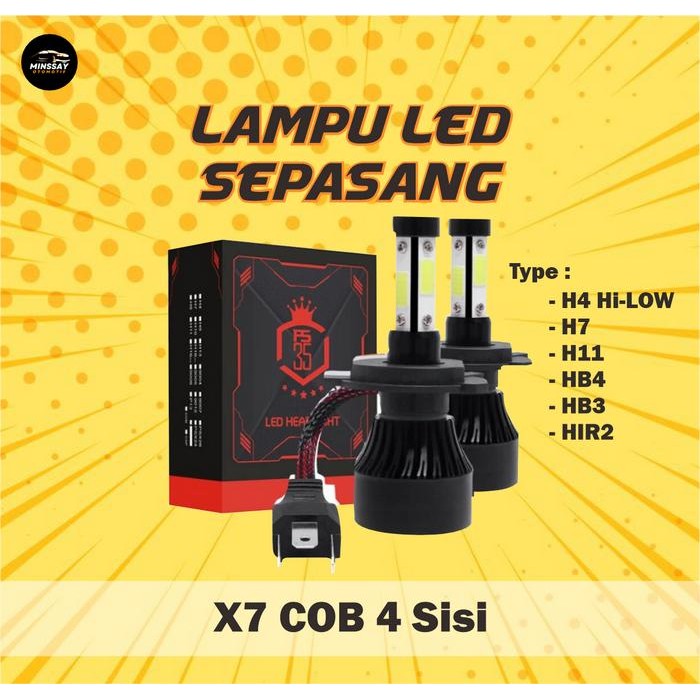 Lampu Led X7 COB 4 Sisi Mobil H4 H7 H11 HB3 HB4 HIR2 12V-24V 40W 2pcs - HIR2