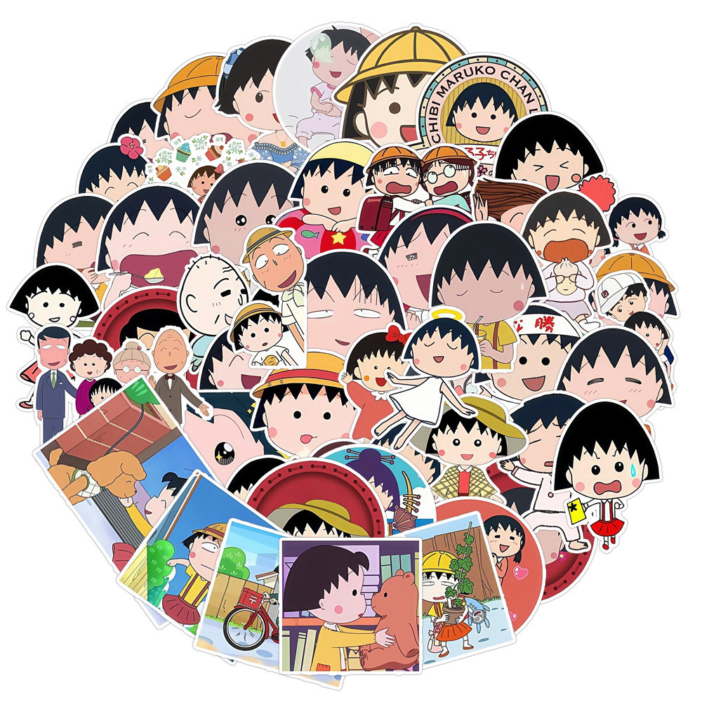 

50 Pcs Sticker Chibi Maruko Chan Vinyl Waterproof untuk Tempelan Laptop Tumbler HP Koper DIY