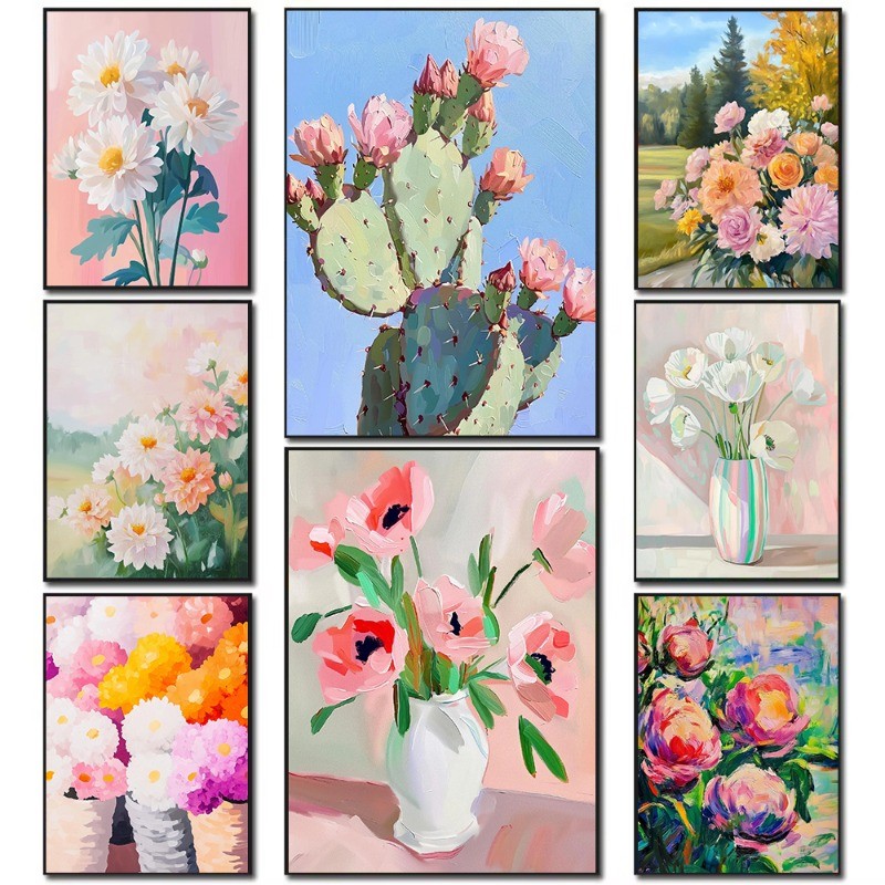 

Vintage Floral Canvas Wall Art Pastel Abstract Flowers Painting, French Country Botanical Romantic Decor for Living Room Bedroom