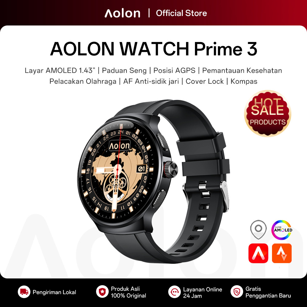 Aolon Prime 3 Jam Smartwatch Pria 46mm Amoled Cover Lock Metal Case Telepon Bluetooth Pengukuran Ola