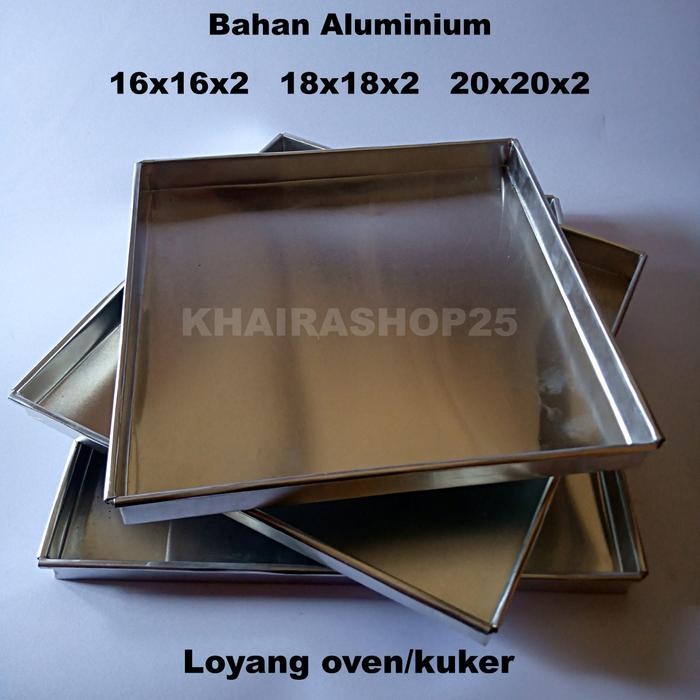 Loyang oven Loyang kue kering kuker persegi kotak 16x16 18x18 20x20 tinggi 2 cm - 16x16x2, Galvalum