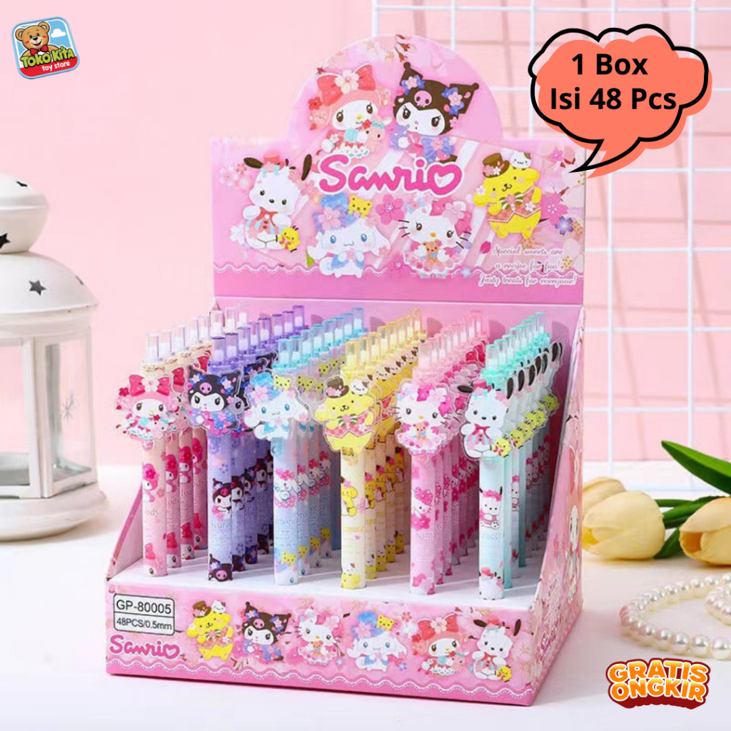 

1 Box (48 Pcs) Pulpen Aesthetic Karakter Sanrio Pena Kator Sekolah Pulpen Murah Barkualitas