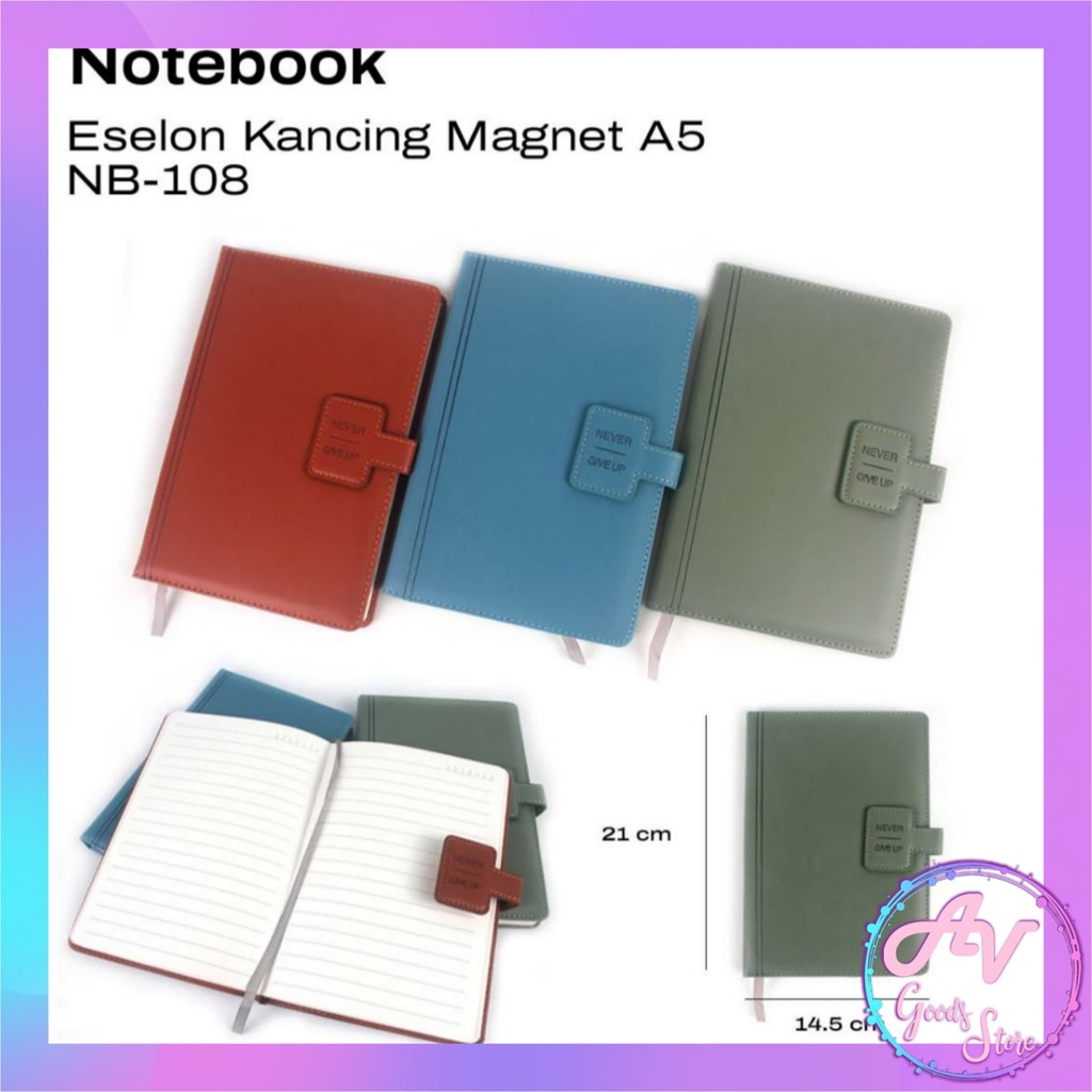 

Notebook A5 Hardcover Kancing Magnet NB-108 / Notebook Cover Kulit Office Polos 100lembar