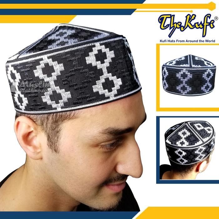 Peci Songkok Hitam Bordir Silver Motif Batik Tenun Lombok Berkualitas - Lombok, No.9