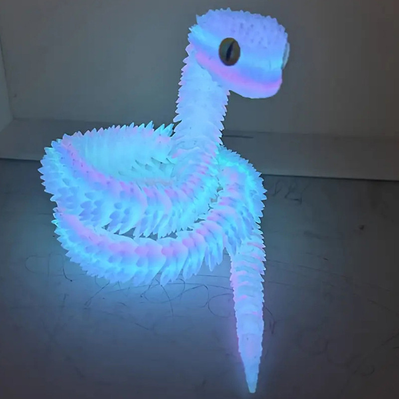 

3D Printed Luminous Snake Figurine Movable Joints Snake Figure Articulated Animal Model Toy Home Office Bookshelf Desktop Decor