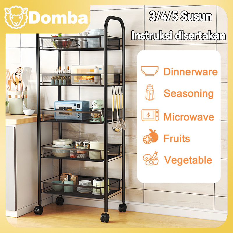 Rak Troli Serbaguna 3/4/5 Susun - Rak Besi Dengan Roda - Penyimpanan Mobile Untuk Dapur, Kantor & Su