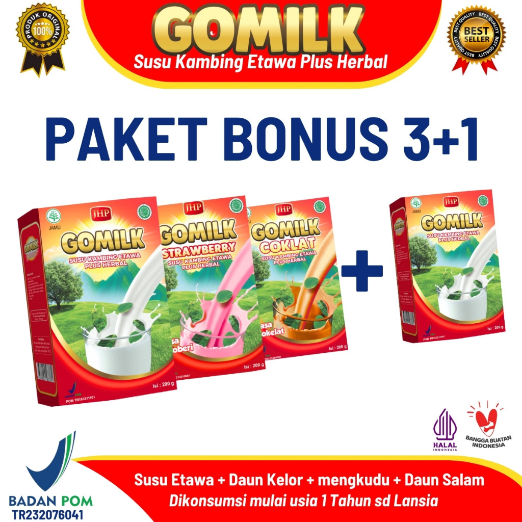 

[ 4 Box ] GOMILK Susu Kambing Etawa Herbal 200gr - Asam Urat, Rematik, Nyeri Sendi, Nafsu Makan anak