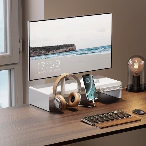 

OXIMUS C126 Desk Shelf Monitor Riser Monitor Stand dengan Penyimpanan Multifungsi untuk Meja yang Lebih Rapi Dilengkapi dengan tray aksesori, holder headphone, holder ponsel yg dapat dilepas pasang, memberikan fleksibilitas dlm mengatur ruang kerja - C126