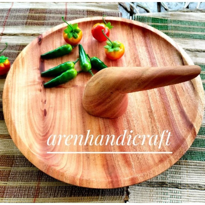 Cobek+uleg kayu mahoni bulat 30cm TS