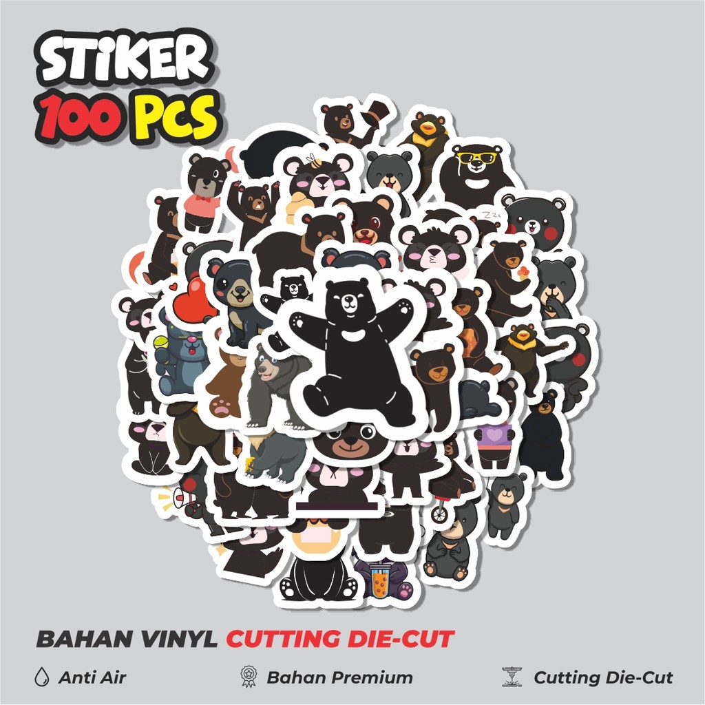 

Terbaru! 50 pcs Sticker Hewan Beruang Hitam Dekorasi Lucu Kreatif untuk Notebook, Skateboard, HP