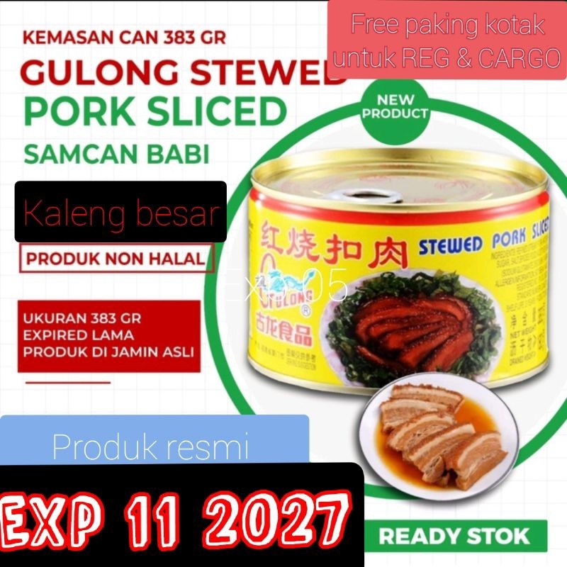 

Gulong SAMCAN / stewed pork sliced / babi kaleng sam can 383 gram kaleng besar non halal sanjit / seserahan