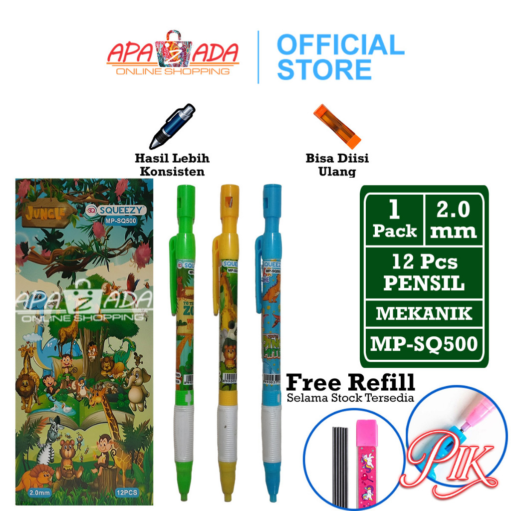 

Apazada Pensil Mekanik [1 Pack - 12 Pcs Pensil] / Pensil Cetek Squeezy Jungle / Pencil MP-SQ500