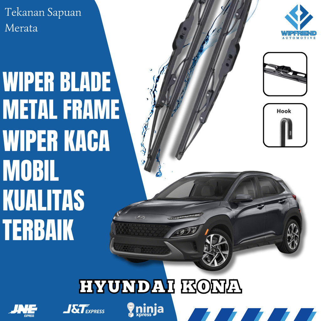 Wiper Mobil Hyundai Kona Wiper Frame Besi Model Konvensional Sepasang Kiri & kanan
