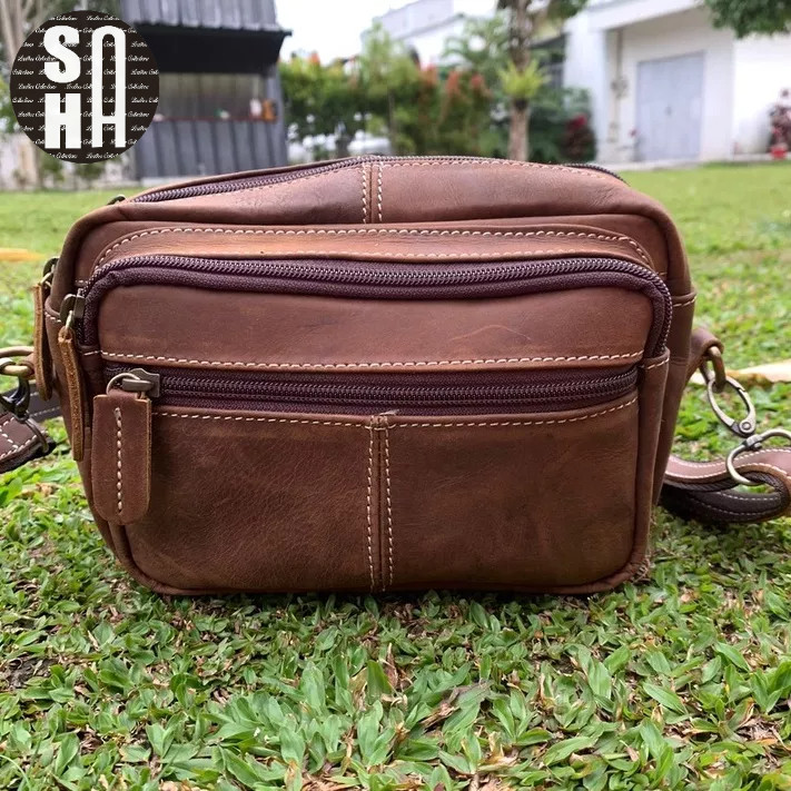 TAS SELEMPANG DARI KULIT ASLI BAHAN CRAZY HORSE BUAT PRIA WANITA, 100 PERSEN KULIT ASLI  ORIGINAL
