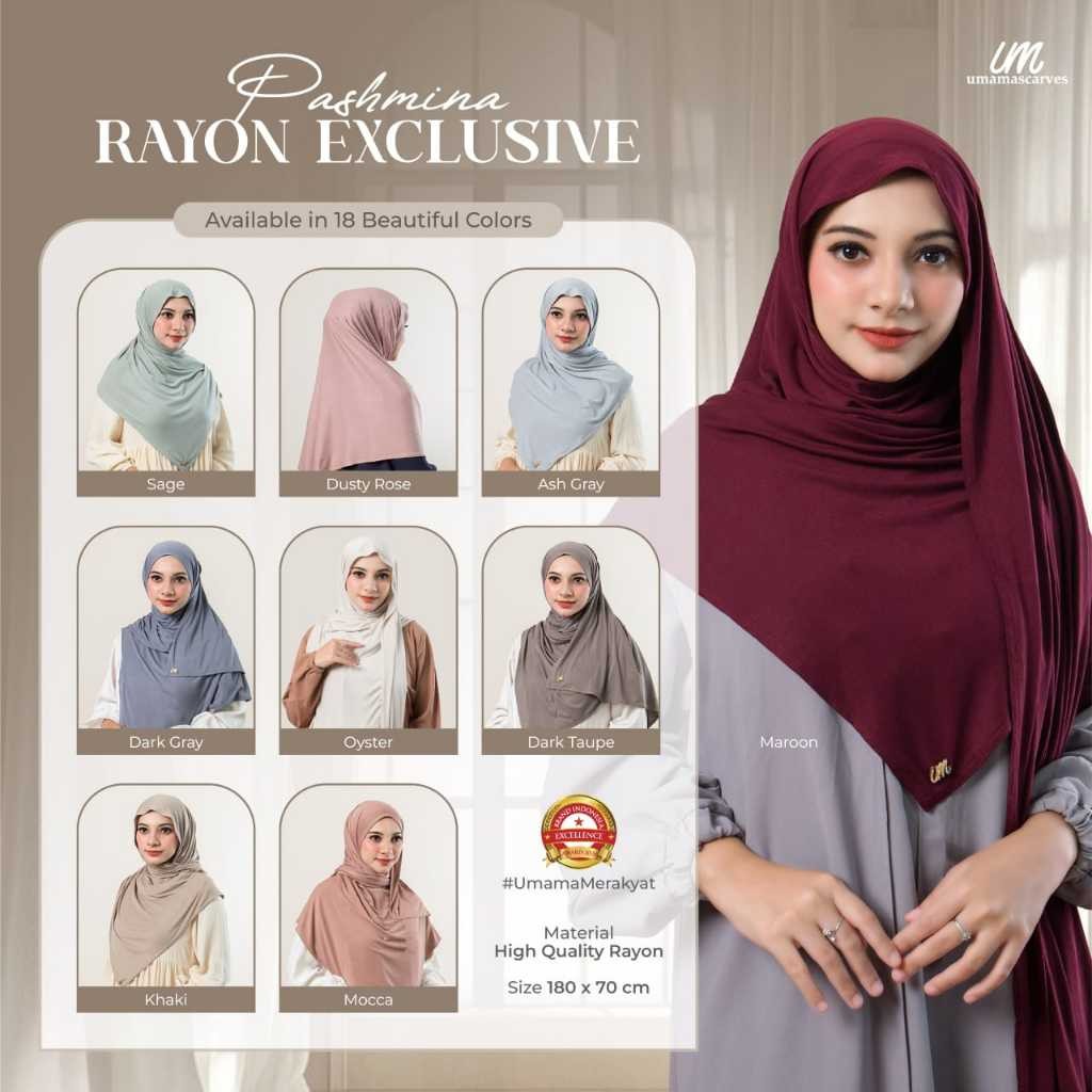Pashmina Kaos Premium Umama Scarf Metal Logo Diamond Hijab Instan Segi Empat