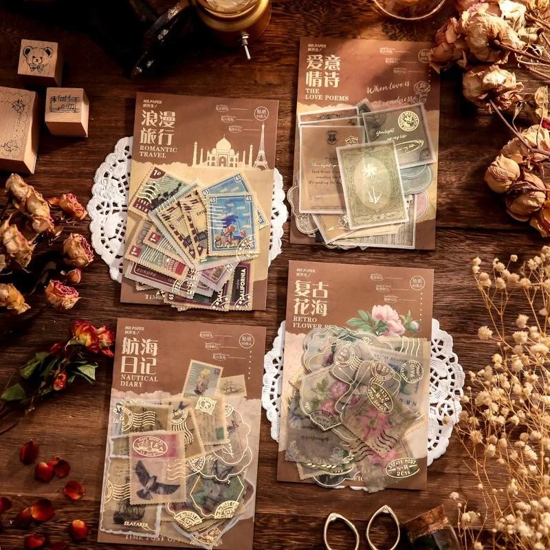 

40PCS Time Post Office Series Decorative Stickers Vintage Foil Stamps Handbook Scrapbooking Label Diary Junk Journal Planner
