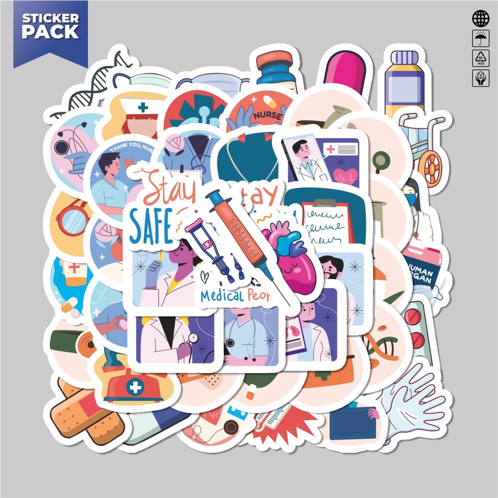 

[100PCS]Stiker Pack Sticker Kartun Alat Medis Dokter Aesthetic Vinyl Anti Air Dekorasi Sticker Laptop Buku Journal Koper Helm Casing HP Gitar Helm Skateboard