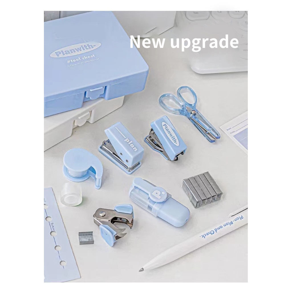 

1Set Mini Puncher Stapler Staple Hole Tape Machine Set Ins Multifunction Scrapbook Tool Box Back To School Student Supplies