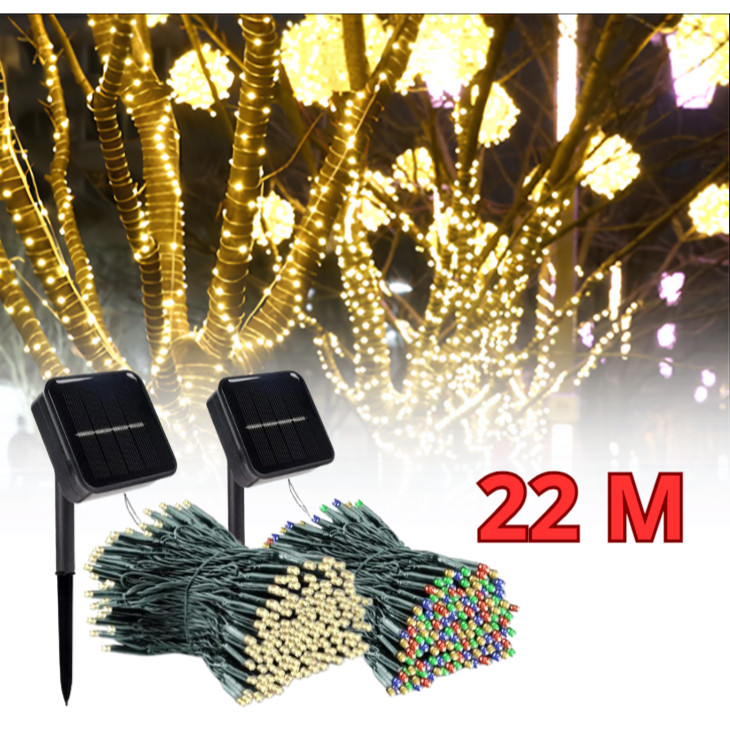 Lampu Hias 200 LED Panjang 22 Meter Tenaga Surya Tahan Air / Lampu Hias Luar Ruangan Kelap Kelip 22M