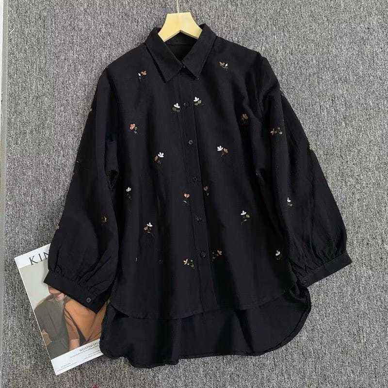 Vallina Top Blouse Bordir | Kemeja Wanita Korea | Kemeja Wanita Lengan Panjang | Atasan Wanita Remaj