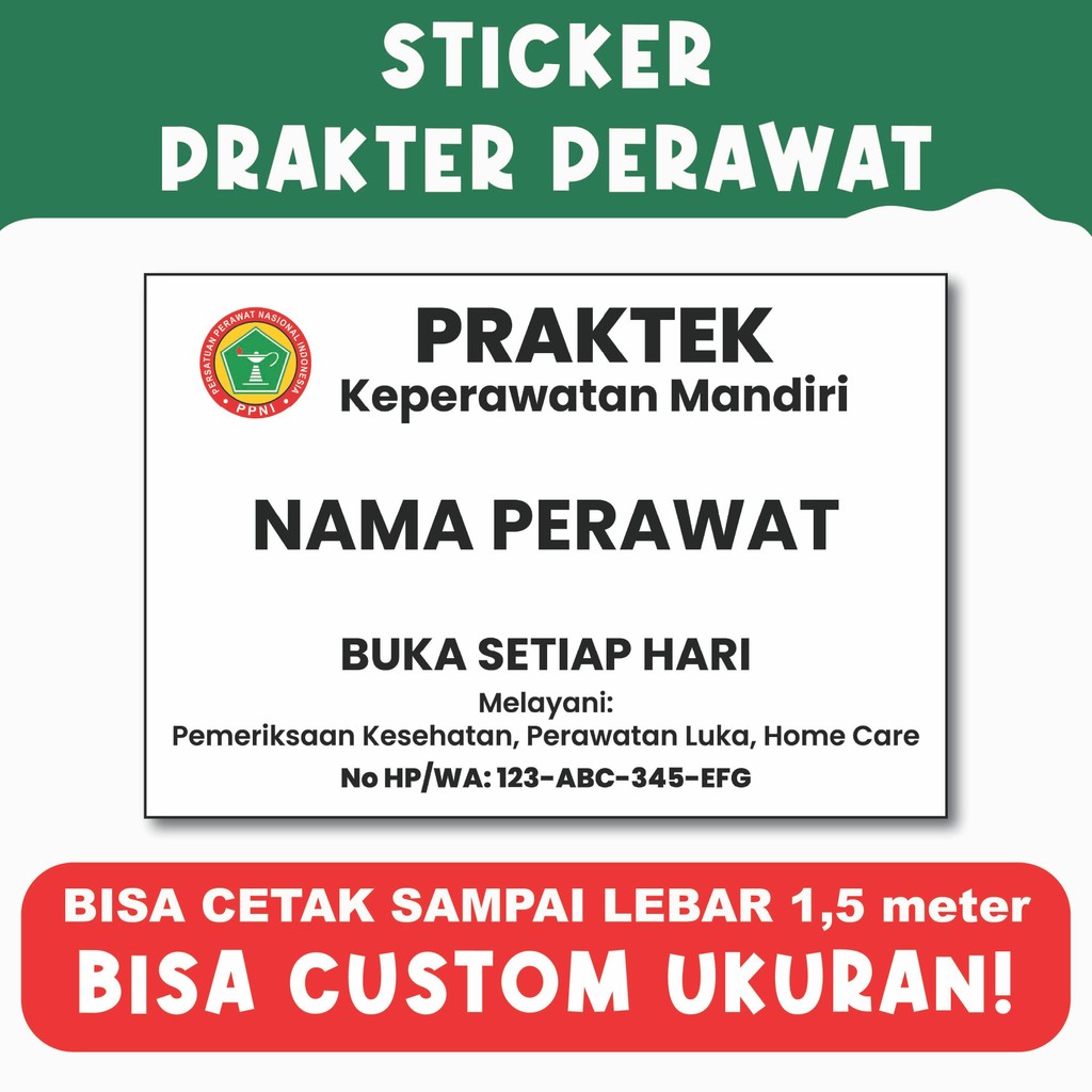 

Sticker PRAKTEK PERAWAT – Informasi Jadwal Tempat PERAWAT Bisa Custom Nama dan Jam Operasional