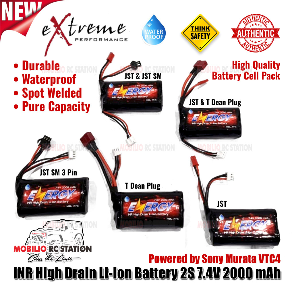 Baterai INR Li Ion 7.4 Volt 2000 mAh High Drain RC Mini Battery
