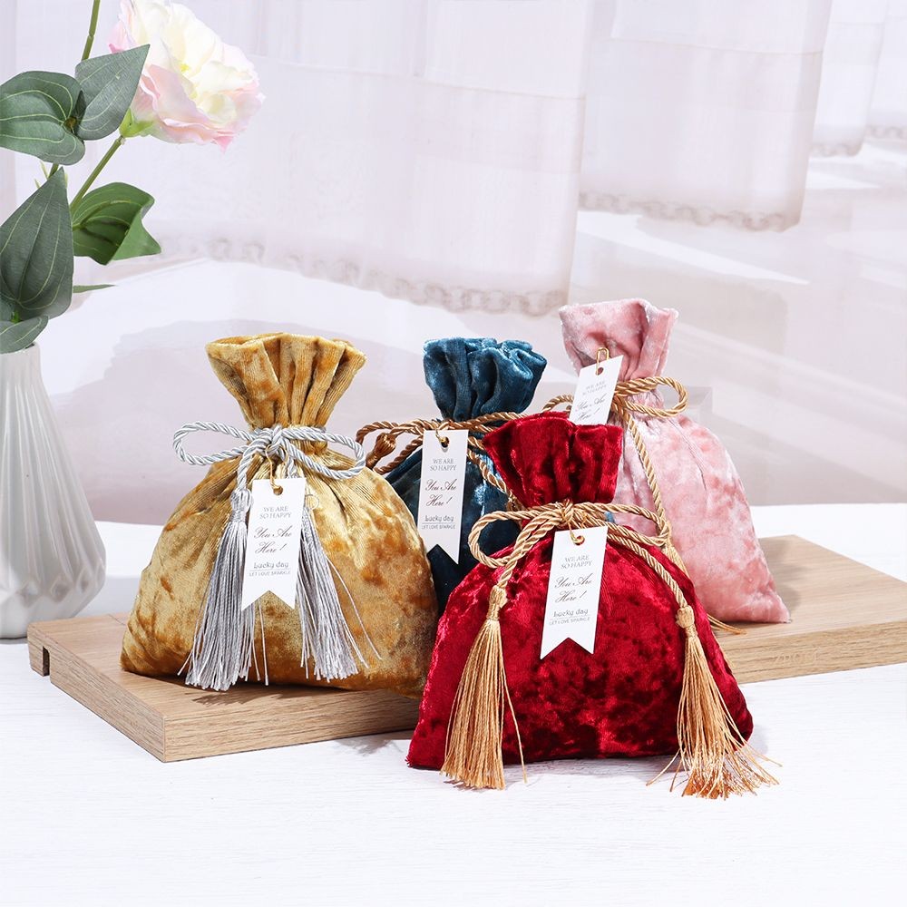 

1pc Velvet Candy Bag Gift Bags Portable Dust Protect Drawstring Tassel Bag Wedding Festival Party Candy Pouches Jewelry Bag