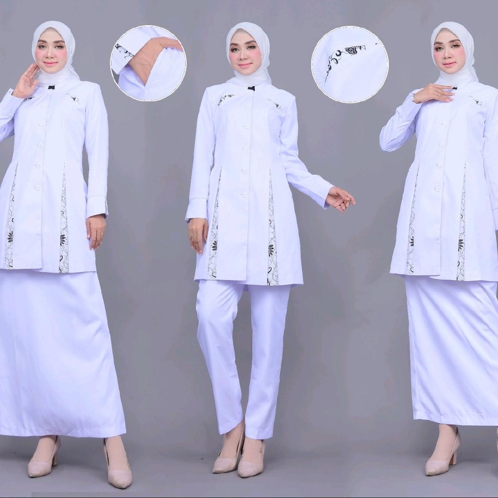 Seragam perawat Tunik Belah Putih-Putih Baju Kombinasi Batik setelan rok A/celana panjang/rok span/A