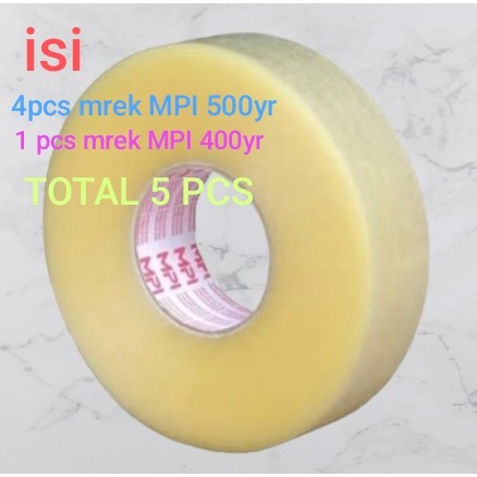 

5 pcs (4pcs 500yr + 1pcs 400yr ) paket hemat Lakban MPI 45mm x 500 Yard Lakban Bening dan Isolasi selotip clear tape Daya Lengket kuat lakban coklat Fragile