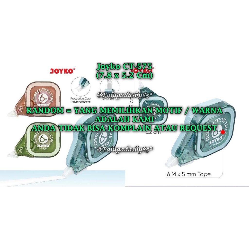 

(1 Biji) GROSIR Correction Tape JOYKO CT-575 (6M*5mm) RANDOM / Pita Koreksi Joyko CT-575 (1 Biji)